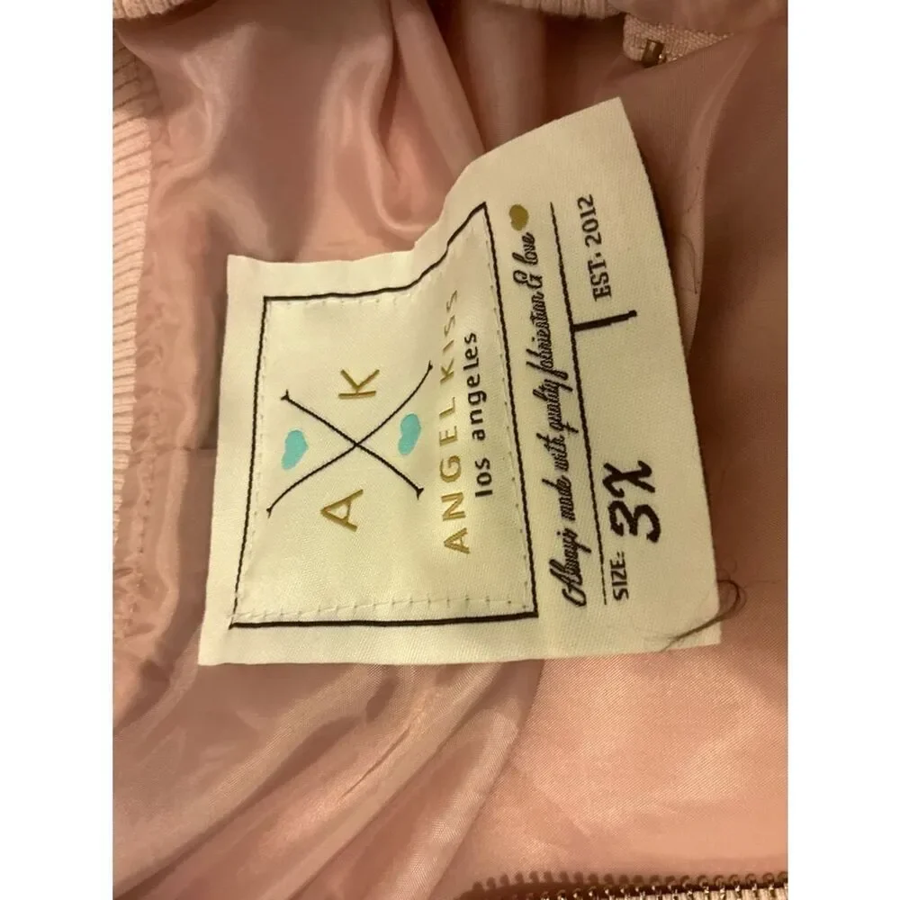 Angel Kiss Women's Light Pink Satin Bomber Jacket